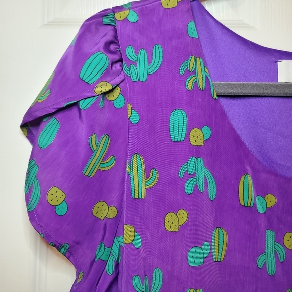 Peach California Cactus Print XL Purple blouson dress - Picture 2 of 10